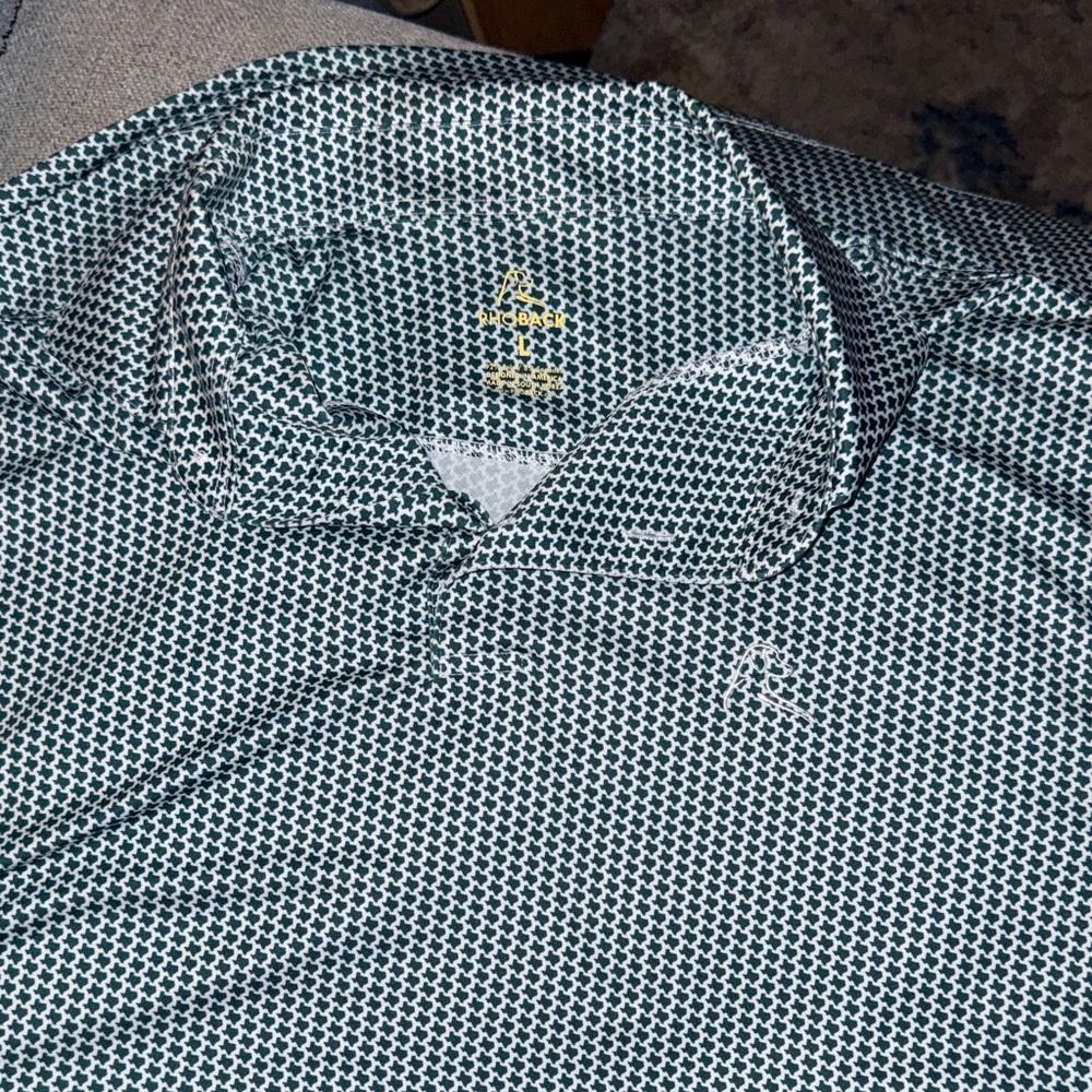 Rhoback green/white “Texas” golf shirt